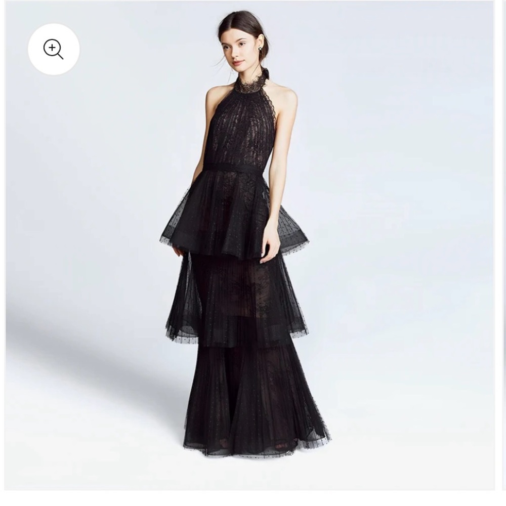 Marchesa Notte Tiered Black Dress